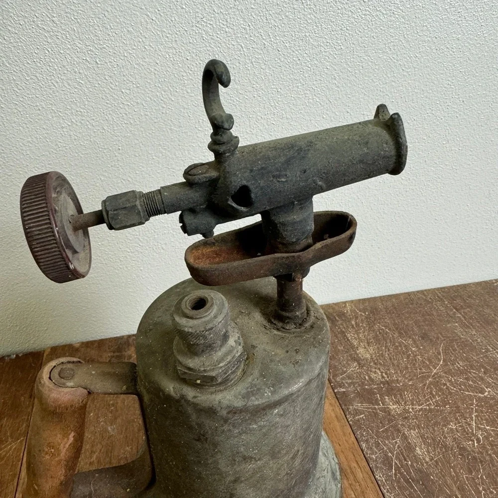1940s Otto Bernz brass blowtorch wood handle Rochester NY Rusty Man Cave Decor